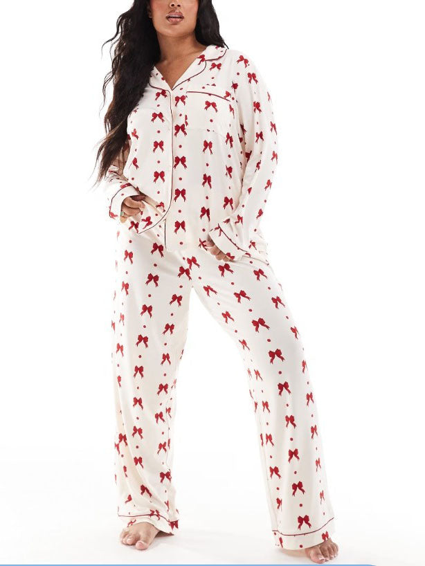 Red Bow Print Pajama Set