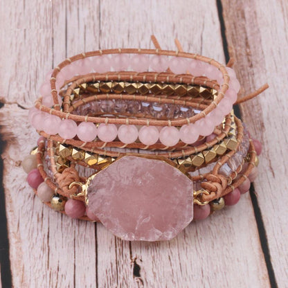 Rose Quartz Wrap Boho Bracelet