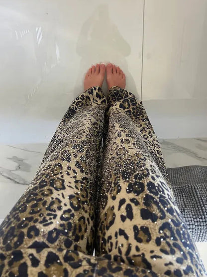 Leopard Diamanté Flared Jeans