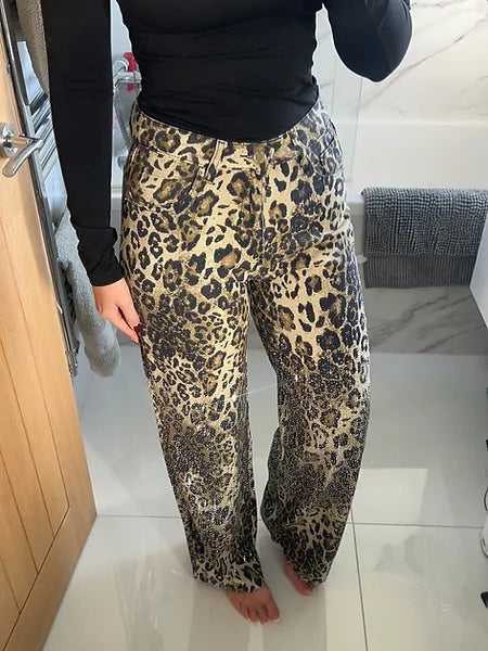 Leopard Diamanté Flared Jeans