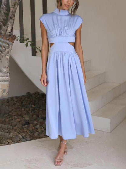 Cutout Waist Pocketed Vacation Midi Dress