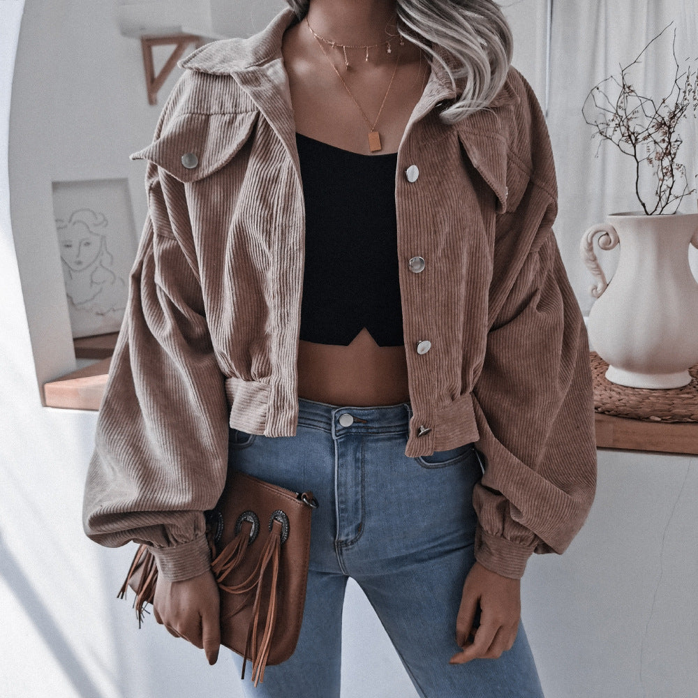 Casual Corduroy Lantern Sleeves Jacket