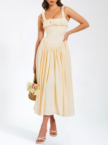 Noreen Pleated Strap Puffy Maxi Dress