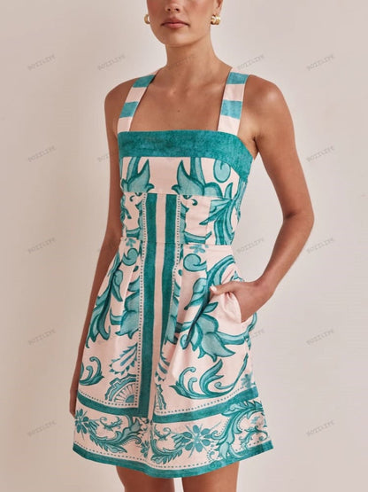 Trendy Casual Printed Spaghetti Strap Mini Dress