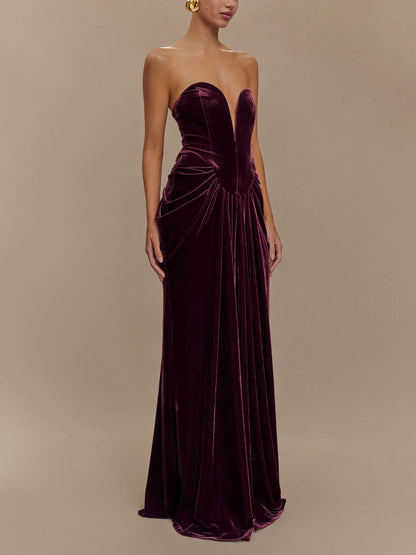 Strapless Velvet Maxi Dress - Plum