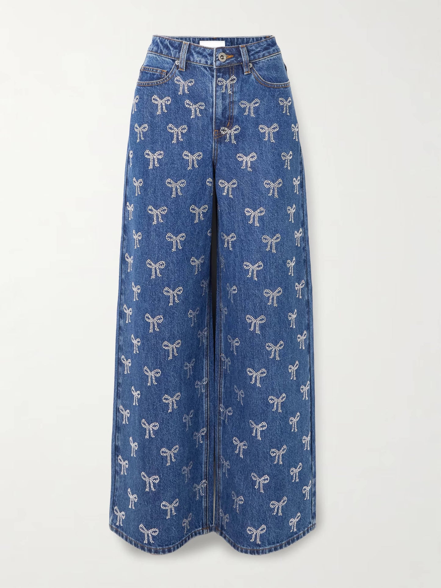 Bow Crystal-Embellished High-Rise Wide-Leg Jeans