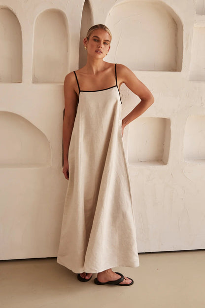 Contrast Linen Maxi Dress