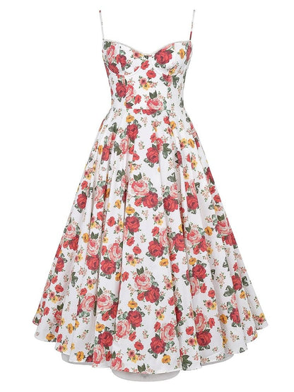 Italian Rose Print Tulle Midi Dress