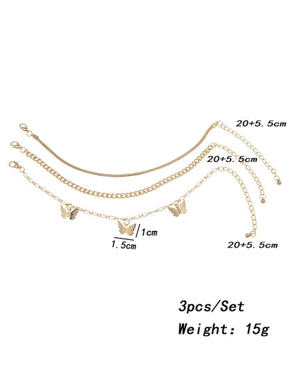 Goldtone Butterfly Station Anklet Set