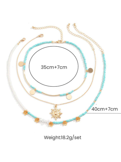 3pcs Sun & Floral Faux Pearl Beaded Necklace