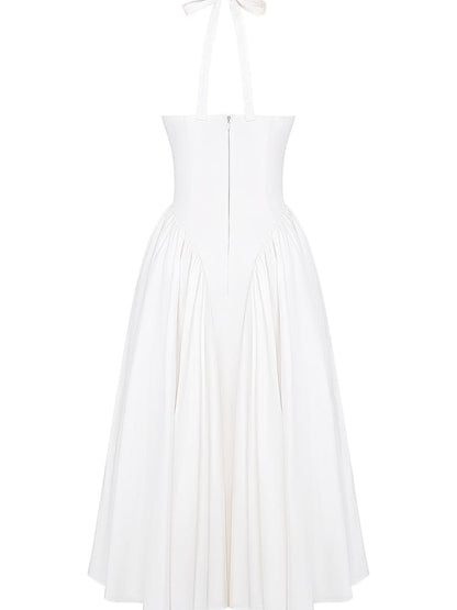 White Cotton Halter Midi Sundress