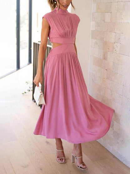 Cutout Waist Pocketed Vacation Midi Dress