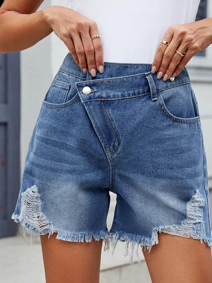 Summer Asymmetrical Fringe Denim Shorts