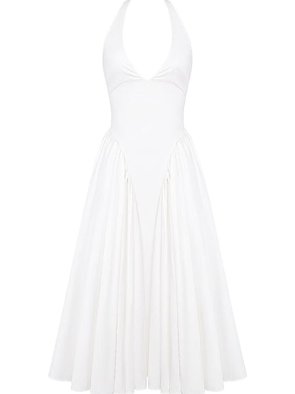 White Cotton Halter Midi Sundress