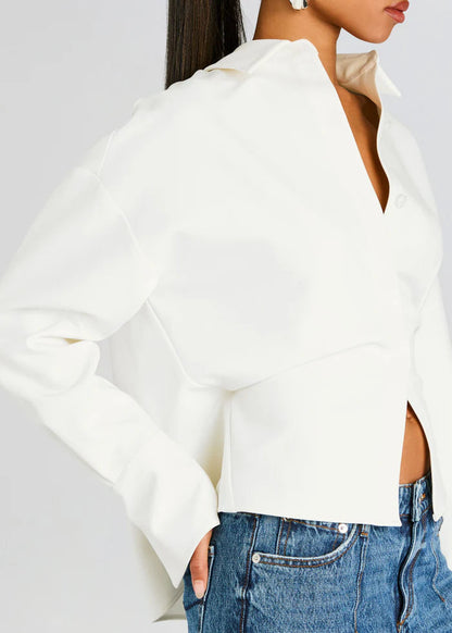 Rhia Crepe Draped Button Down Shirt