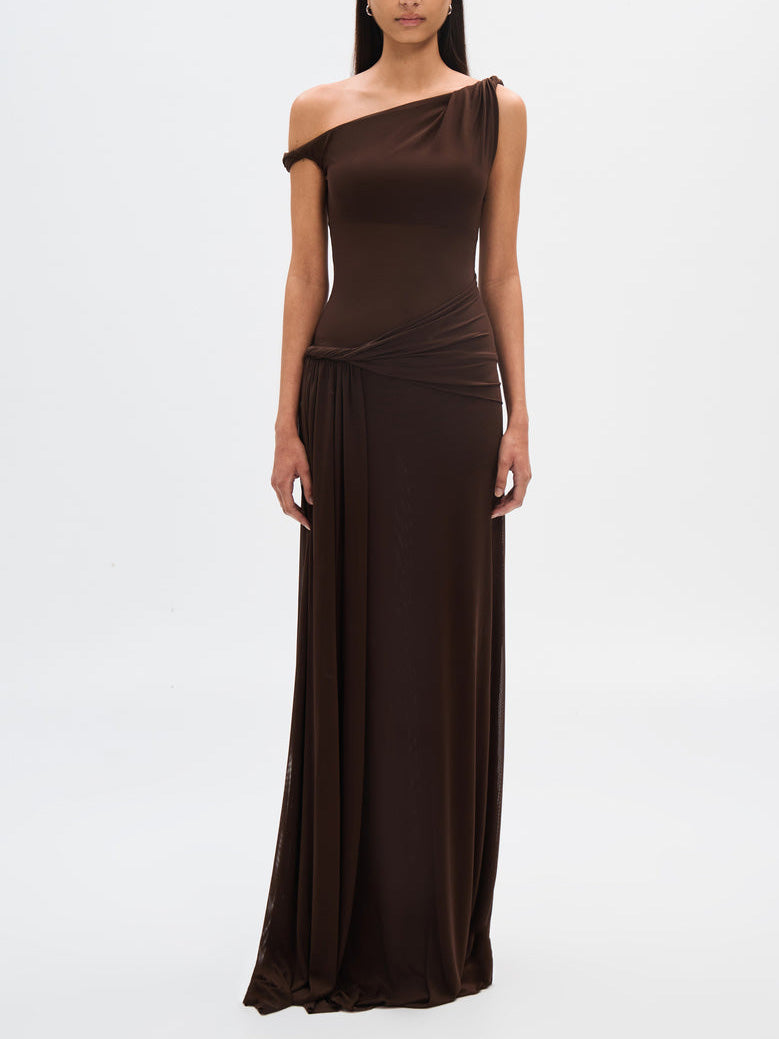 Espresso Sisal Mesh Maxi Dress