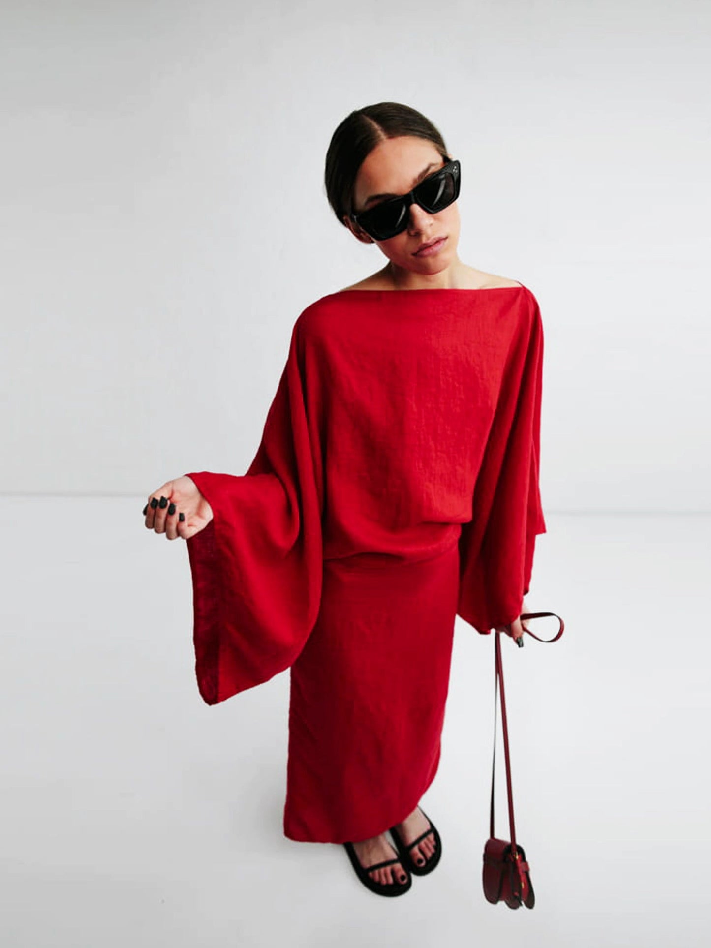 Crimson Linen Breeze Kimono Dress