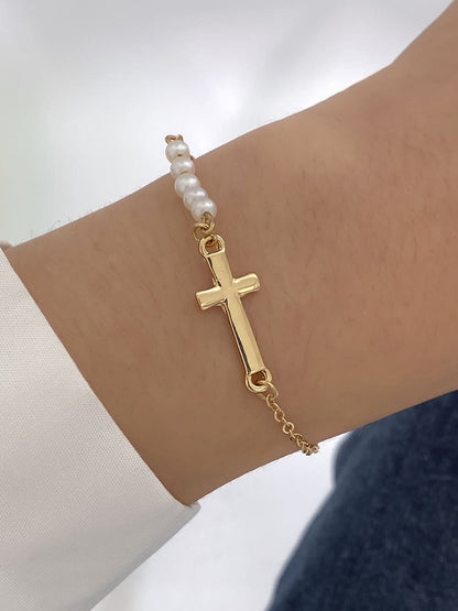 Pearl Cross Bracelet