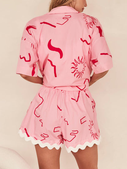 Short-Sleeved Printed Vacation Casual Two-Piece Set