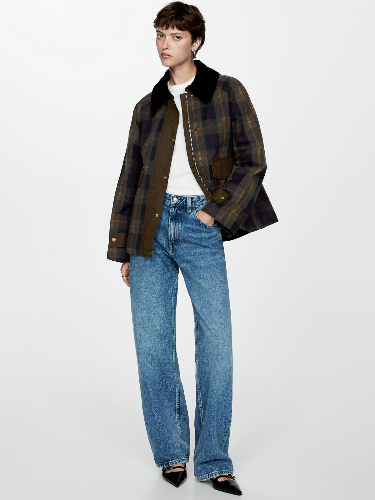 Plaid Straight-Cut Women's Jacket