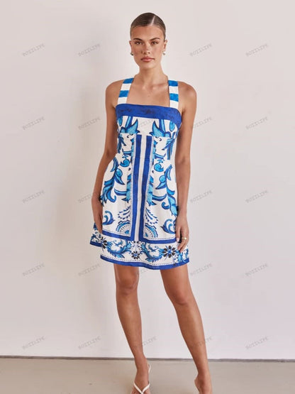 Trendy Casual Printed Spaghetti Strap Mini Dress