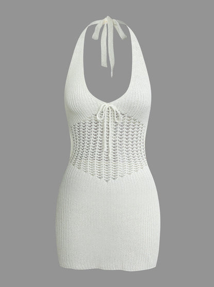 Halter Crochet Waist Backless Knit Mini Dress