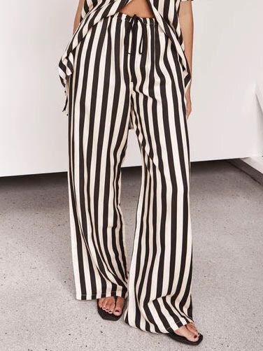 Resort Casual Striped Loose Wide Leg Pants-Set