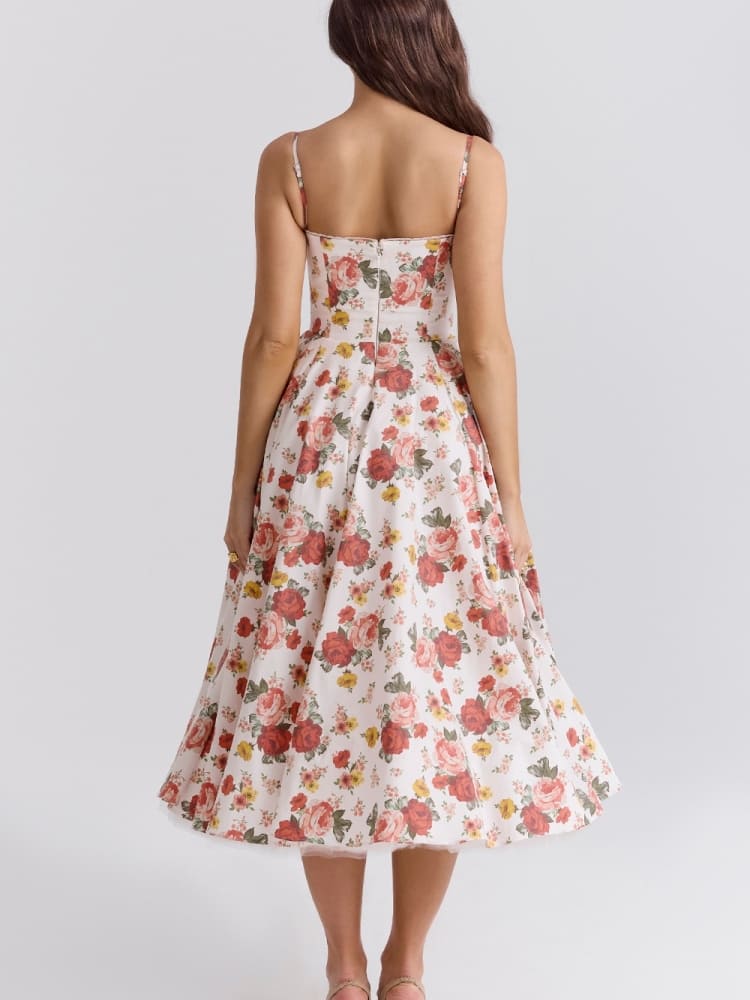 Italian Rose Print Tulle Midi Dress