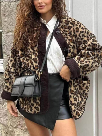 Casual Loose Leopard Print Long Sleeve Jacket