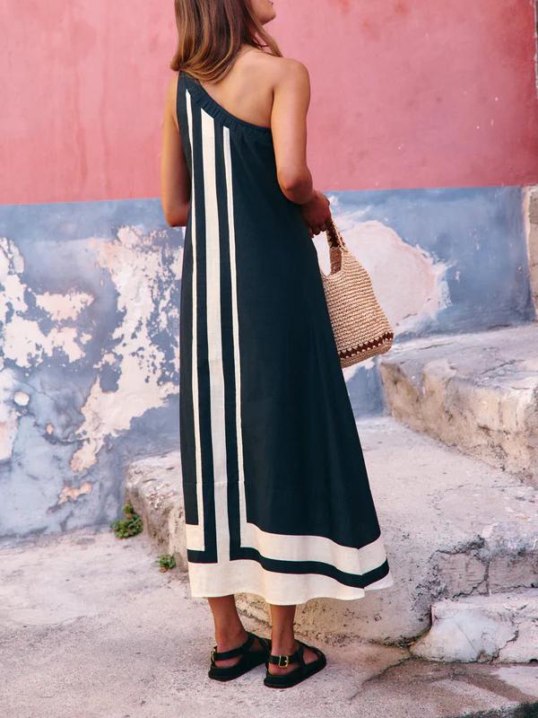 Asymmetrical Neckline Midi Dress