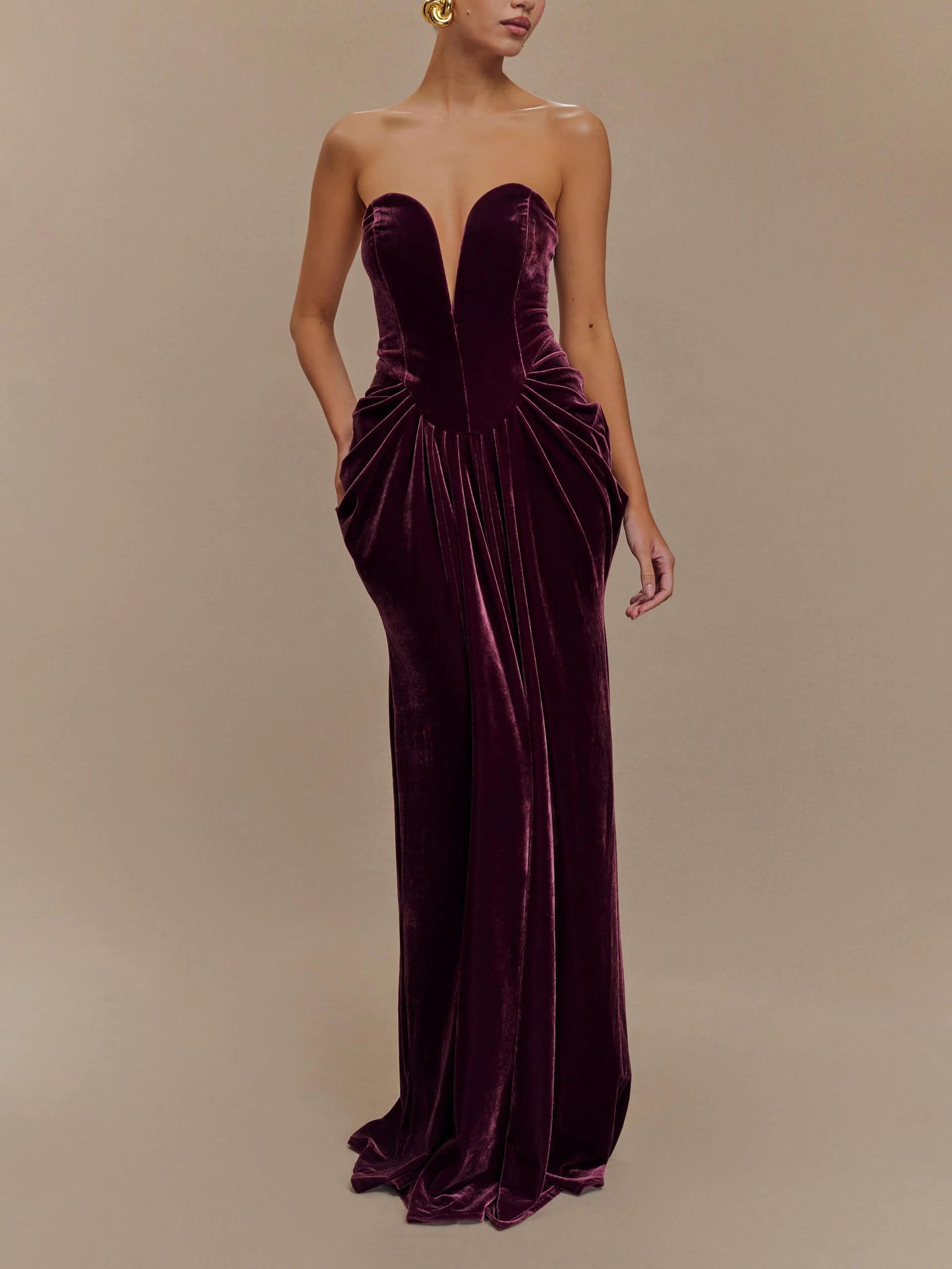 Strapless Velvet Maxi Dress - Plum