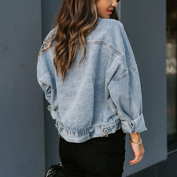 Patchwork Leopard Print Denim Jacket