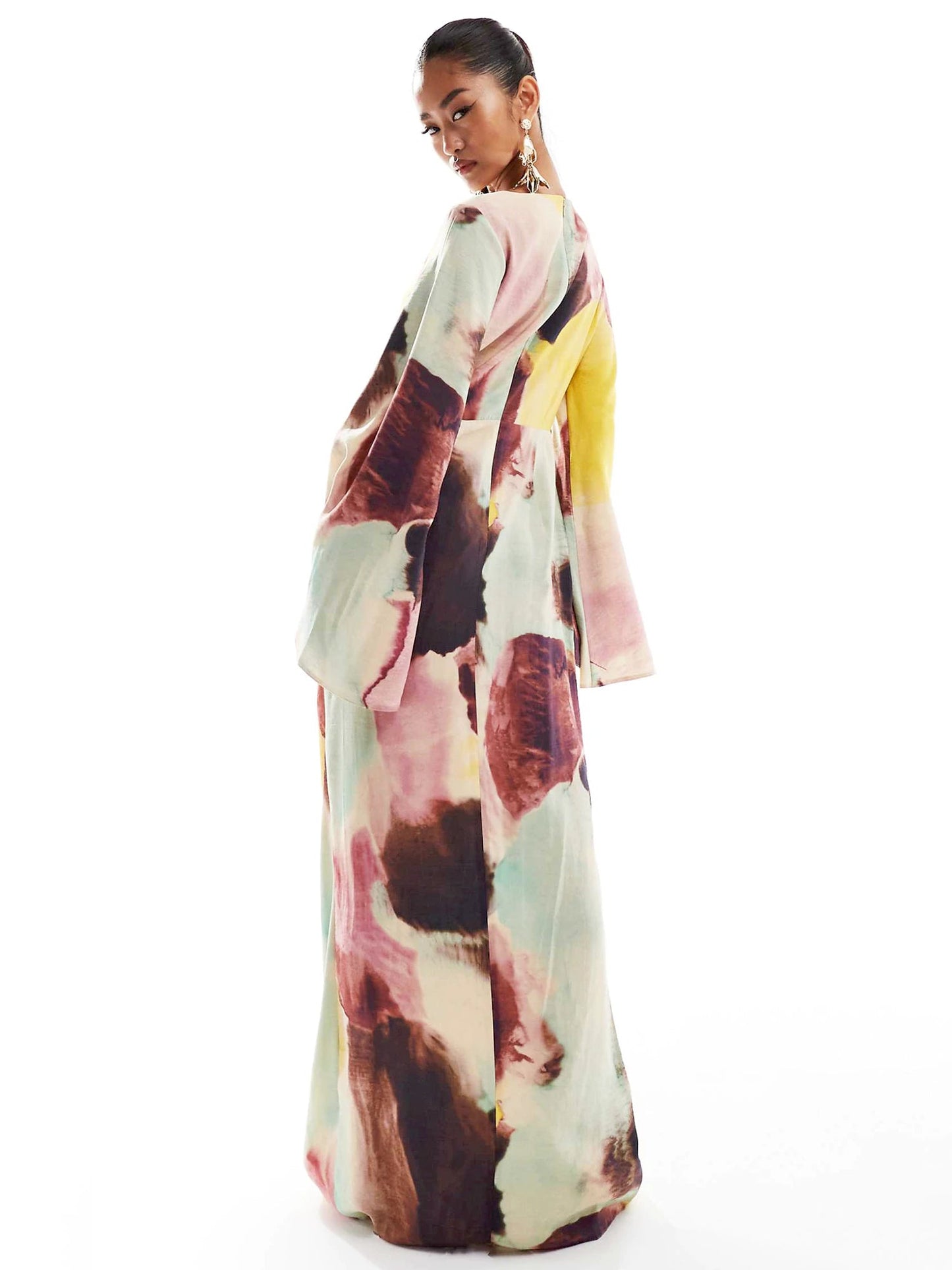 Abstract Watercolor Print Ultra-Long Dress