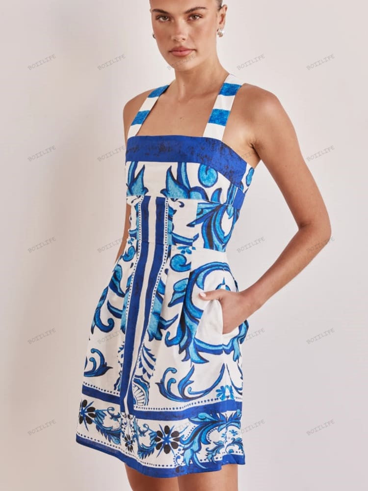 Trendy Casual Printed Spaghetti Strap Mini Dress