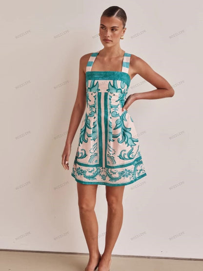 Trendy Casual Printed Spaghetti Strap Mini Dress