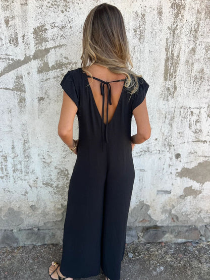 Leopard Print V-Neck Jumpsuit With Front Pockets