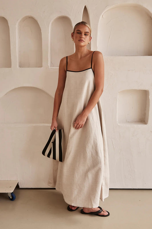 Contrast Linen Maxi Dress