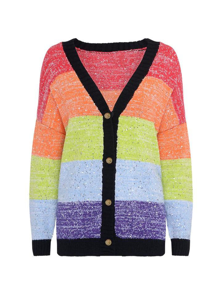 Rainbow Stripe Sequins Cardigan & Multi Sequin Stripe Skirt