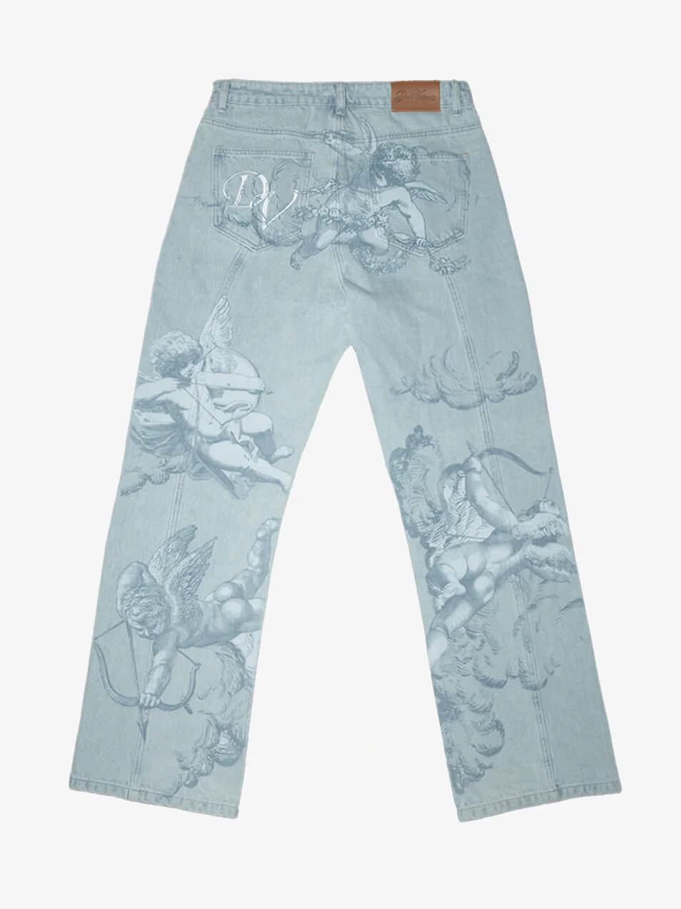 Cupid Print Washed Blue Jeans