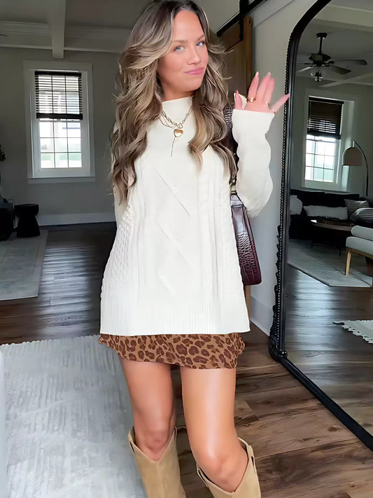 Leopard Mini Skort & Cable Knit Sweater Set