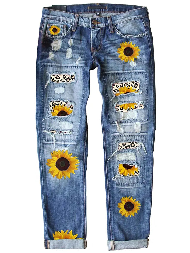 Fashionable Slim Fit Printed Jeans