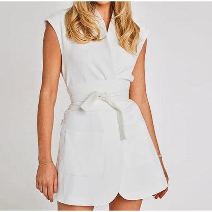 V-Neck Design Belted Dress