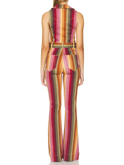 Colorful Stripe Stretch Denim Jumpsuit