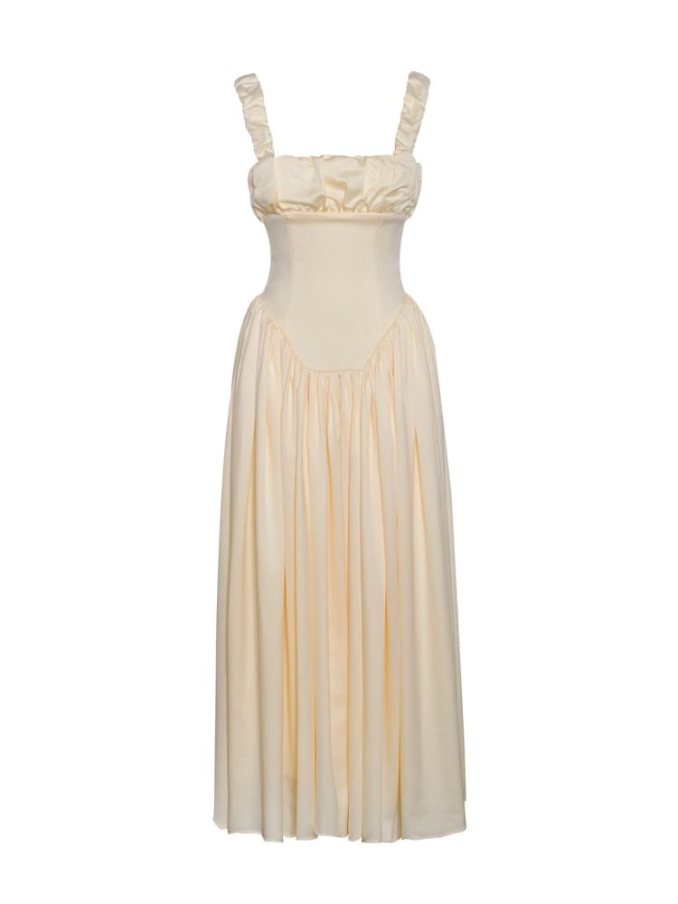 Noreen Pleated Strap Puffy Maxi Dress